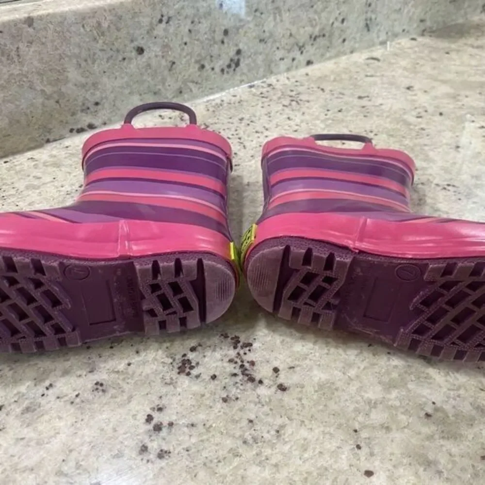 Girls‎ Western Chief Pink And Purple Striped Rain Boots  Size 7 Toddler